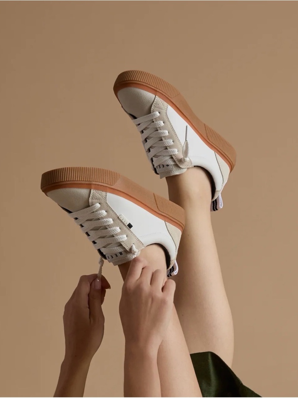 Reef White Sneakers with Tan Gum Platform